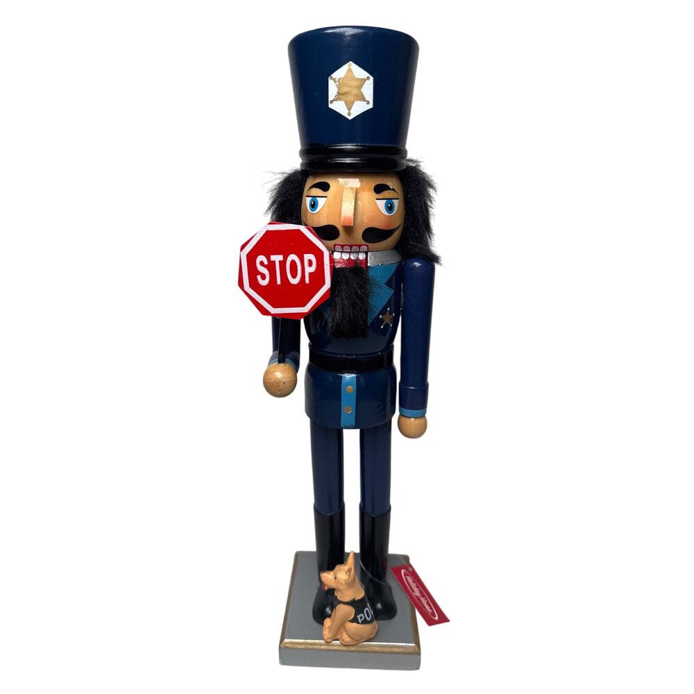 Holiday Home Police Officer Cop Nutcracker Policeman Crossing Guard & dog Wood